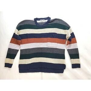 Madewell Womens XL‎ Striped Pullover Sweater w Pocket Cozy Pumpkin Spice Weather